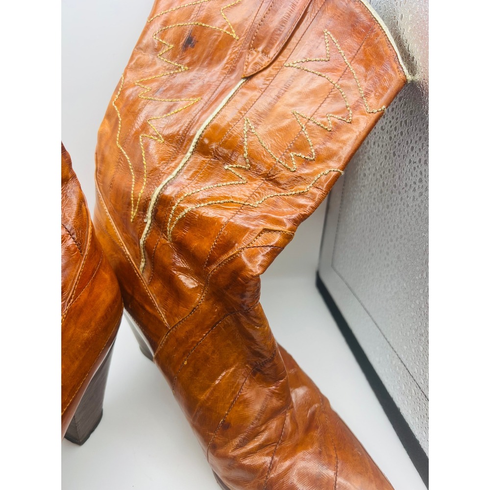 Sacha London Vintage Cognac Leather Western Cowboy Boots Made in Spain Heel 3.5" - Picture 6 of 10